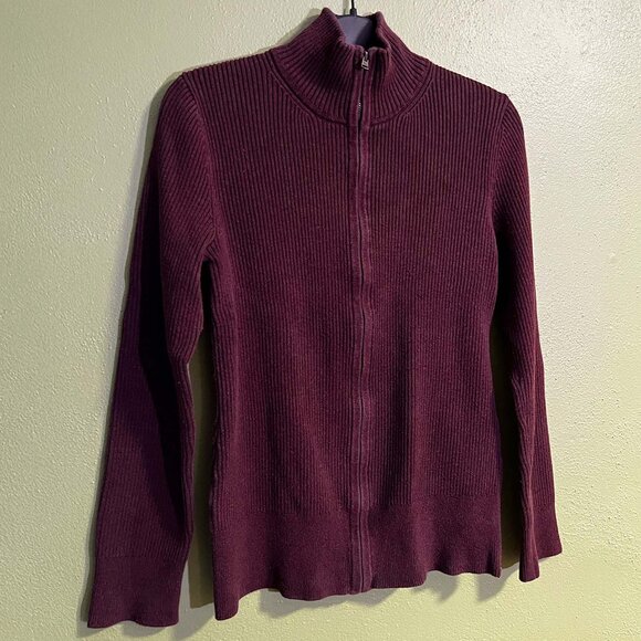 Eddie Bauer Plum Ribbed Zip Sweater – Women’s Medium - Picture 2 of 6